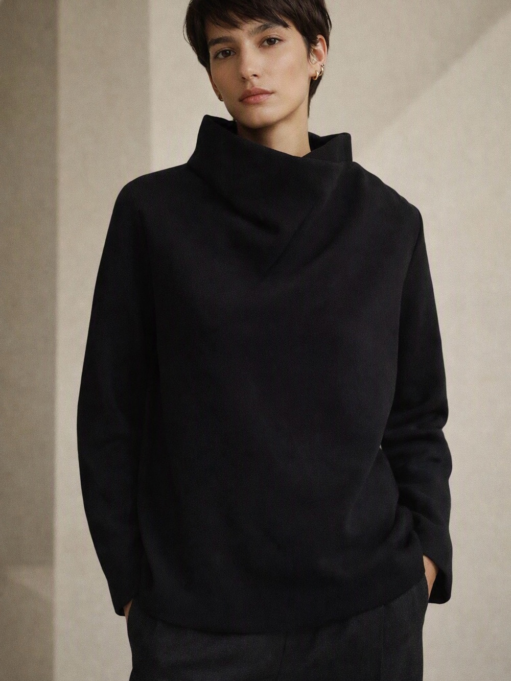 NWOT COS Draped Neck Black Funnel Neck Sweater Long Sleeve Top Minimalist